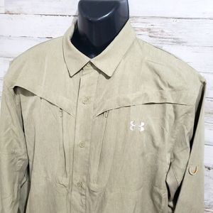 Under Armour Men's Fishing Outdoor Camp Casual Vented Shirt Light Olive Green XL